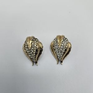 Vintage Reja RARE Goldtone And Rhinestone Clip Back Earrings
